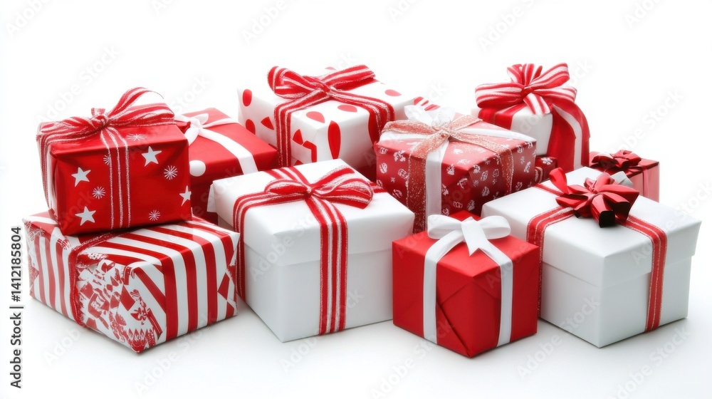 Obraz premium Colorful Christmas Gifts with Red and White Wrapping Decorations