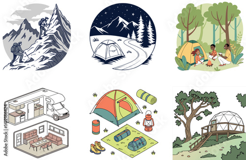 Camping Fun. A Bundle of Rustic and Competitive Collection Illustrations