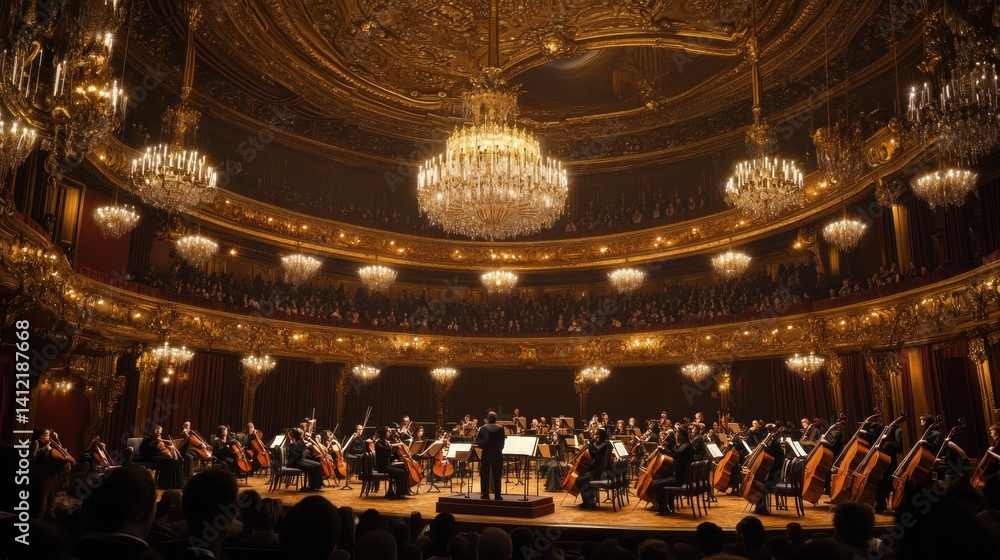 Obraz premium Orchestra Concert in a Golden Hall