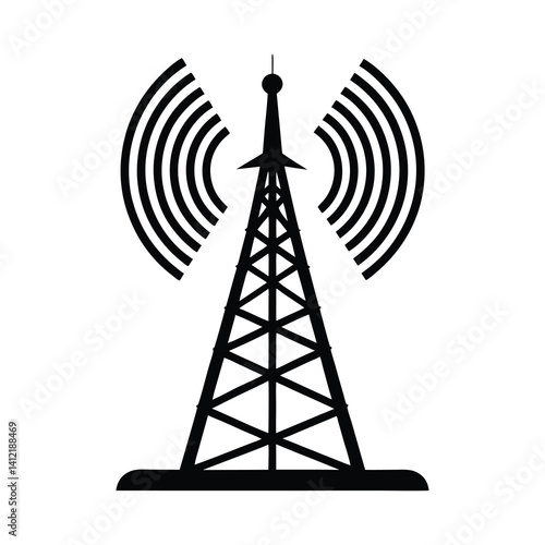 Cell Phone Tower icon of silhouette vector illustration on white background