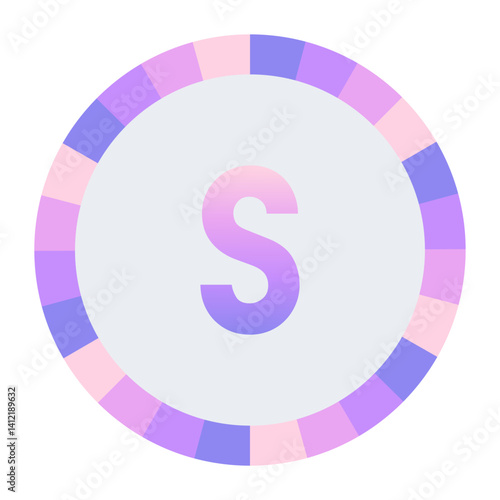 lowercase Stylized Letter s in Purple-Pink Gradient with Pastel Pink-Blue Ring on Dark Background