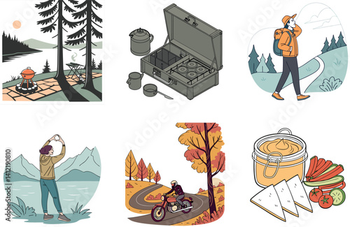 Camping Adventure. A Bundle of Summit and Safety Collection Illustrations