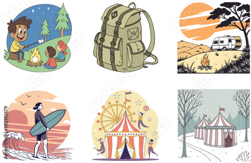 Camping Escape. A Bundle of Serenity and Reflection Collection Illustrations