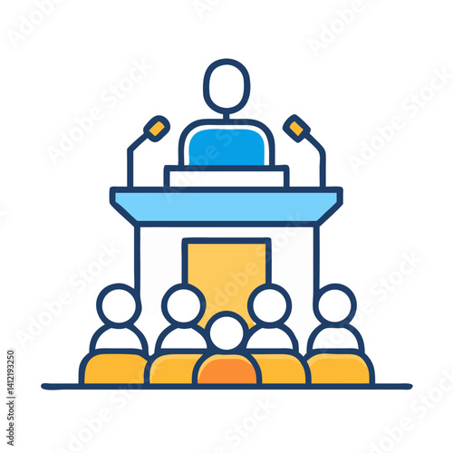 Stage with Podium and Audience Icon Design