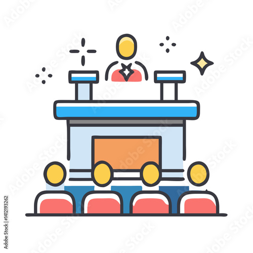 Stage with Podium and Audience Icon Design