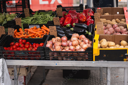 Colorful Display of Fresh Vegetables at Farmers Market.