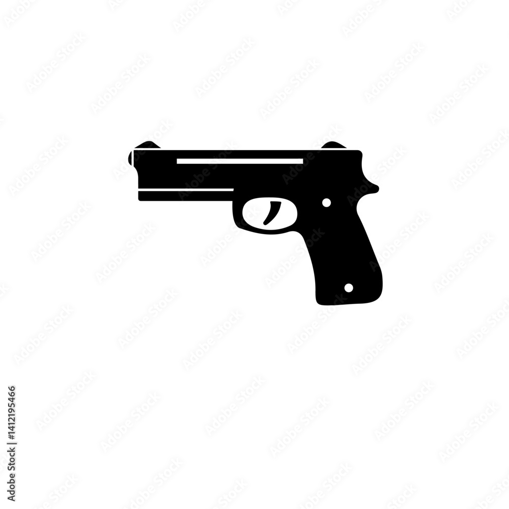 Gun Silhouette, Army Handgun, Pistol Solid Flat Vector Icon Isolated on White Background. Gun Silhouette, Army Handgun, Pistol Solid Flat Vector Icon Isolated on White Background.