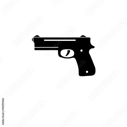Gun Silhouette, Army Handgun, Pistol Solid Flat Vector Icon Isolated on White Background.