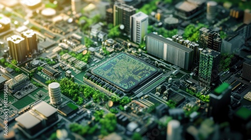 Wallpaper Mural Green Cityscape on a Circuit Board: A Vision of Sustainable Technology Torontodigital.ca