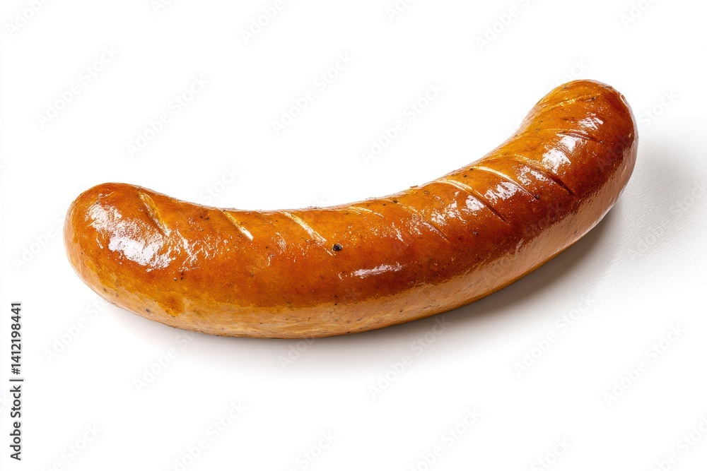 Single Juicy Grilled Sausage on White Background Perfect for Hot Dog Recipe and Cooking Stock Photos Single Juicy Grilled Sausage on White Background Perfect for Hot Dog Recipe and Cooking Stock Photos
