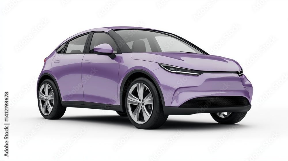 Fototapeta premium A compact Lilac electric car mockup with a modern and clean design, viewed at a front-side angle