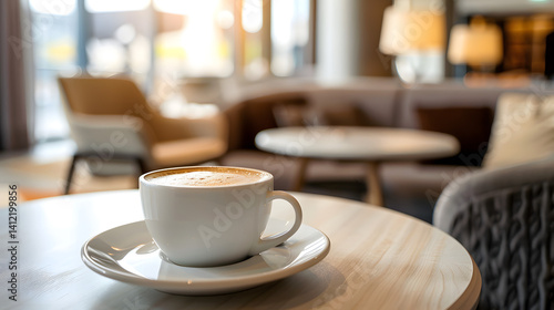 Professional image of coffee cups on a table in a hotel setting