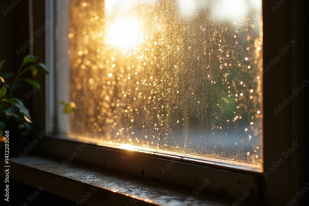 Ethereal Droplets Shining on Illuminated Window Ethereal Droplets Shining on Illuminated Window