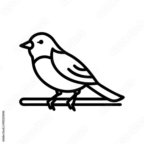 Line Drawing of a Sparrow Sitting on a Branch - Minimalist Nature Illustration for Digital Design