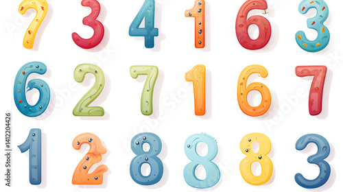 Vibrant and Playful Cute Funny Numbers Cartoon Vector Illustration Set