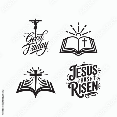 Good Friday Typography – Open Bible Icon with Cross Symbol – Christian Symbolism And Silhouette Easter Religious Artwork