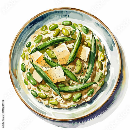 Rustic Fava Bean Risotto with Herb Butter and Green Beans