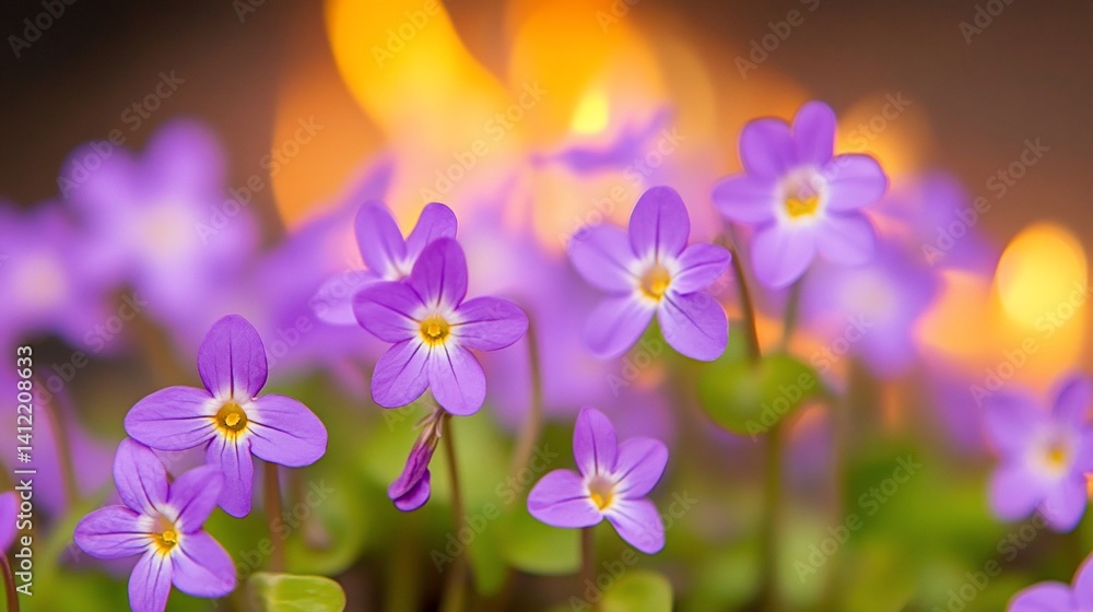 Delicate purple flowers in a fiery background Delicate purple flowers in a fiery background