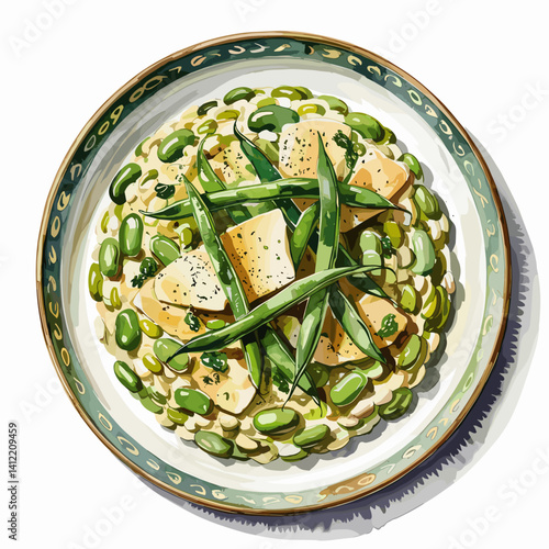 Rustic Fava Bean Risotto with Herb Butter and Green Beans