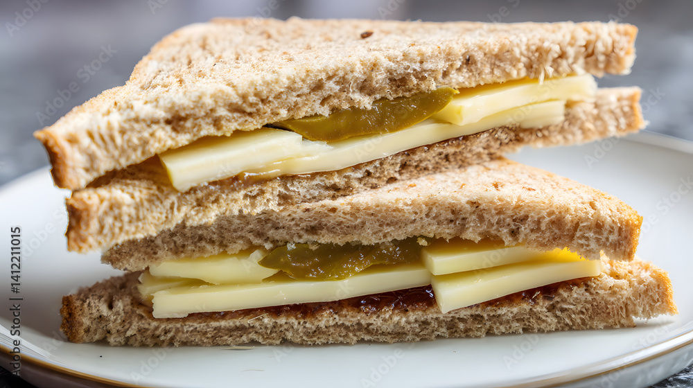 Delicious Sandwich with Cheese and Pickles on Whole Wheat Bread Perfect for a Quick Snack Delicious Sandwich with Cheese and Pickles on Whole Wheat Bread Perfect for a Quick Snack