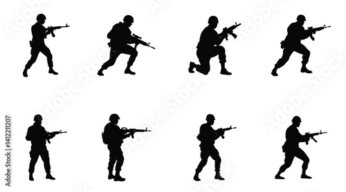 Soldier Silhouette Set | Military Army Combat Vector Icons