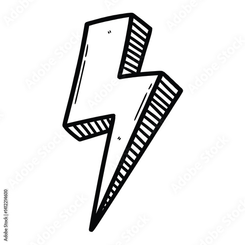 Hand drawn doodle lightning bolt on white background.
