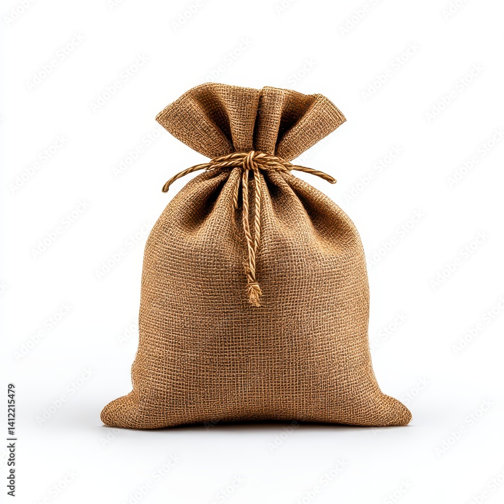 Burlap sack tied with string isolated on white background Burlap sack tied with string isolated on white background