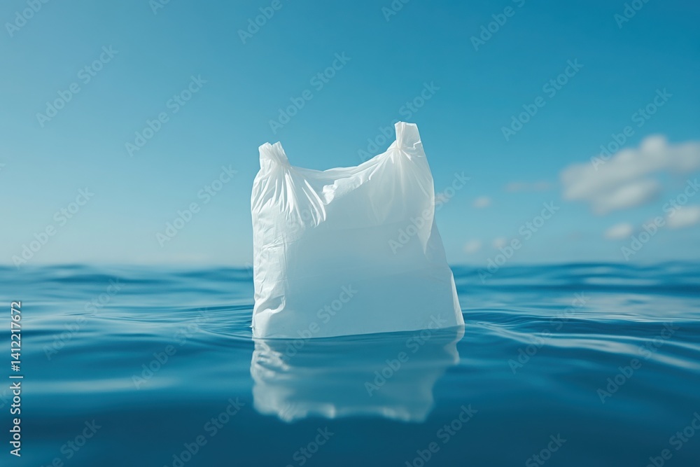 A single plastic bag floating in the deep blue ocean, representing environmental storytelling for World Wildlife Day.