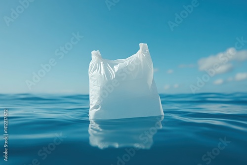 Obraz na płótnie A single plastic bag floating in the deep blue ocean, representing environmental storytelling for World Wildlife Day. w salonie