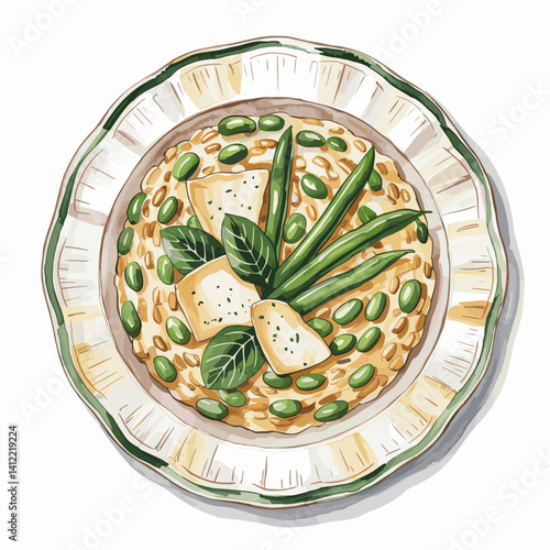 Rustic Fava Bean Risotto with Herb Butter and Green Beans