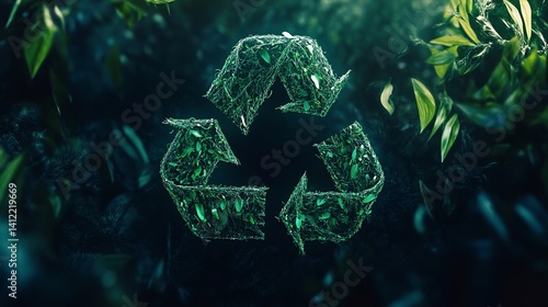 Symbolizing environmental sustainability, A recycle icon made of foliage
