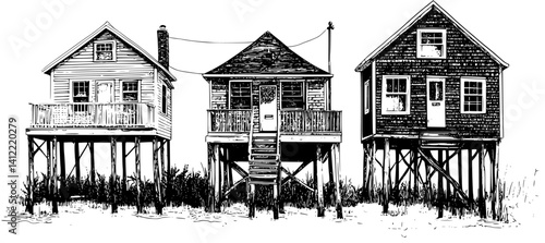 3 Pieces of Cape Cod style Houses designs, Cape Cod style Houses vector graphic
