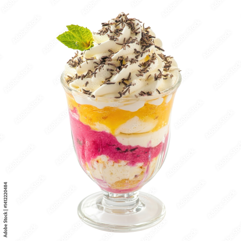 Sundae dessert in a cup on transparent background. Sundae dessert in a cup on transparent background.