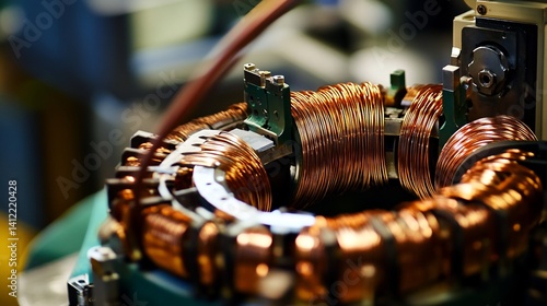 Close-up of a Copper Coil in Manufacturing, Precision Engineering