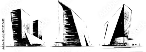 3 Pieces of Contemporary style Corporate headquarters designs, Contemporary style Corporate headquarters vector graphic