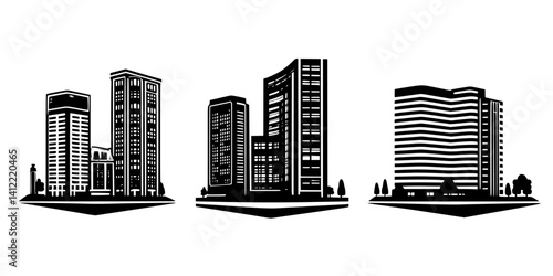 3 Pieces of Contemporary style Government buildings designs, Contemporary style Government buildings vector graphic
