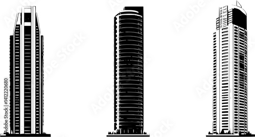 3 Pieces of Contemporary style Residential towers designs, Contemporary style Residential towers vector graphic