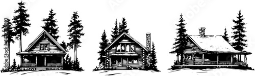 3 Pieces of Craftsman style Lodges designs, Craftsman style Lodges vector graphic