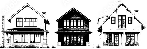 3 Pieces of Craftsman style Ranches designs, Craftsman style Ranches vector graphic