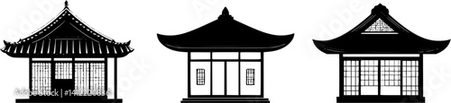 3 Pieces of Craftsman style Tea houses designs, Craftsman style Tea houses vector graphic