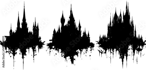 3 Pieces of Gothic style Castles designs, Gothic style Castles vector graphic
