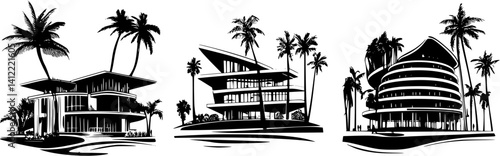 3 Pieces of Modern style Community centers designs, Modern style Community centers vector graphic