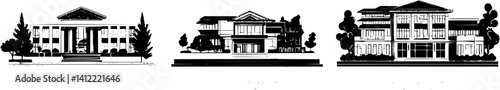 3 Pieces of Modern style Courthouses designs, Modern style Courthouses vector graphic