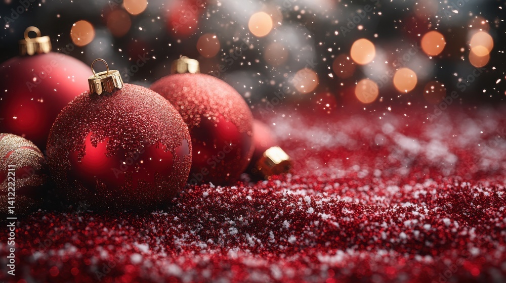 Abstract dark blue and gold glitter background with bokeh lights, golden dust particles, defocused glowing effect on a black night sky. Christmas and New Year concept. Shiny light effects,