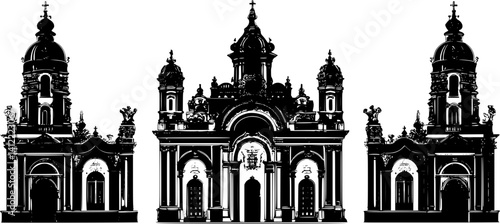 3 Pieces of Baroque style Cathedrals designs, Baroque style Cathedrals vector image
