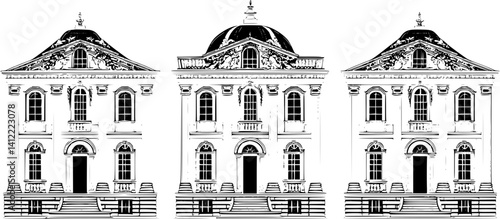 3 Pieces of Baroque style Mansions designs, Baroque style Mansions vector image