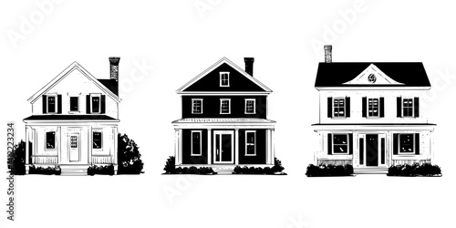 3 Pieces of Cape Cod style Houses designs, Cape Cod style Houses vector image