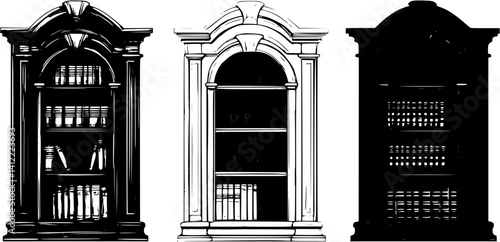 3 Pieces of Craftsman style Libraries designs, Craftsman style Libraries vector image