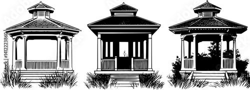 3 Pieces of Craftsman style Pavilions designs, Craftsman style Pavilions vector image