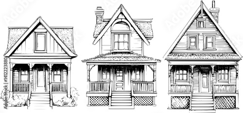 3 Pieces of Craftsman style Taverns designs, Craftsman style Taverns vector image